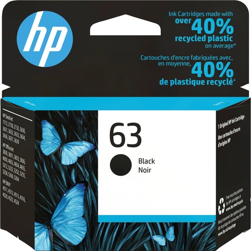 HP 63 Original Ink Cartridge - Single Pack - Inkjet - 190 Pages - Black - 1 Each F6U62AN
