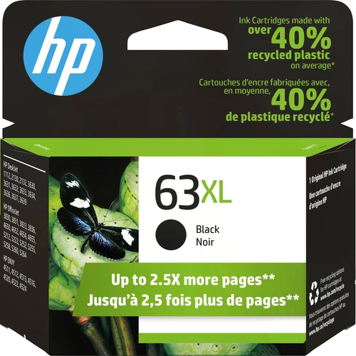 HP 63XL Original Ink Cartridge - Single Pack - Inkjet - High Yield - 480 Pages - Black - 1 Each - Ink Cartridges & Printheads - HEWF6U64AN140