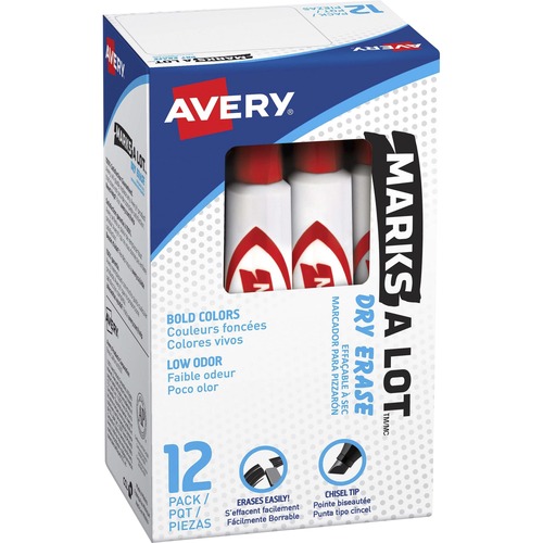 Avery® Marks-A-Lot Desk-Style Dry Erase Markers - Broad Chisel Marker Point - Red Ink - White Barrel - 12 / Box