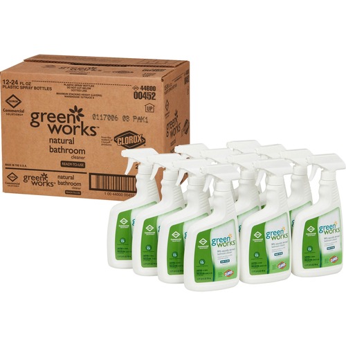 Clorox Commercial Solutions Green Works Bathroom Cleaner - Spray - 24 fl oz (0.8 quart) - 12 / Carton - White