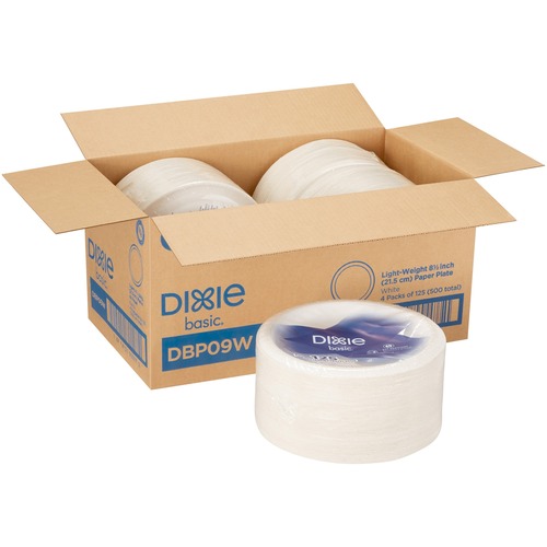 Dixie Basic® 8-1/2" Lightweight Paper Plates by GP Pro - 125 / Pack - Microwave Safe - 8.5" Diameter - White - Paper Body - 4 / Carton