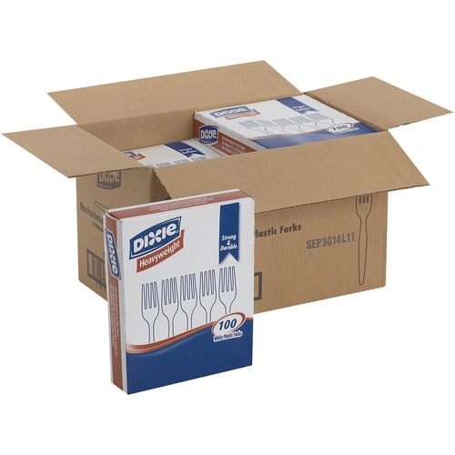 Dixie Heavyweight Disposable Forks Grab-N-Go by GP Pro - 100 / Box - 1000/Carton - Fork - 1000 x Fork - White