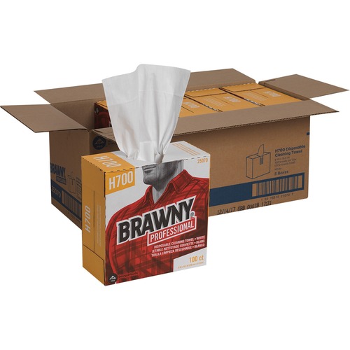 Brawny® Professional H700 Disposable Cleaning Towels - 9.10" x 16.50" - White - Pulp Fiber - 100 Per Box - 5 / Carton