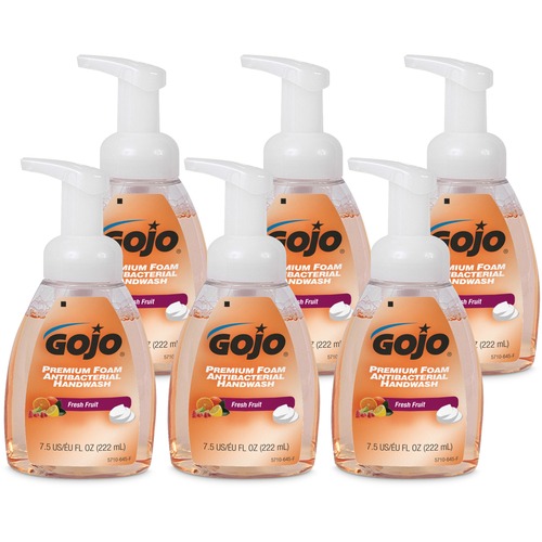 Gojo® Premium Foam Antibacterial Handwash - Fresh Fruit ScentFor - 7.5 fl oz (221.8 mL) - Pump Bottle Dispenser - Kill Germs - Hand - Antibacterial - Translucent Apricot - Rich Lather - 6 / Carton