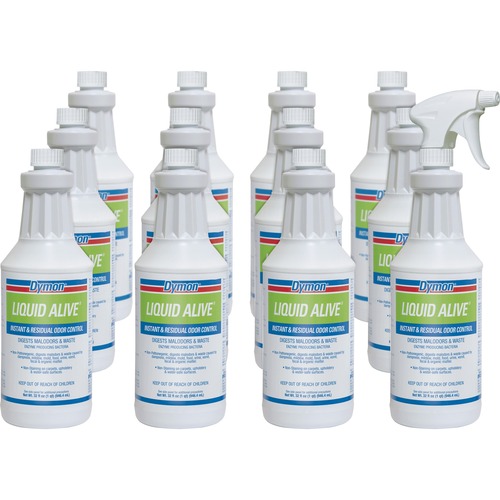 Dymon Liquid Alive Instant Odor Digester - Spray - 32 fl oz (1 quart) - Bottle - 12 / Carton