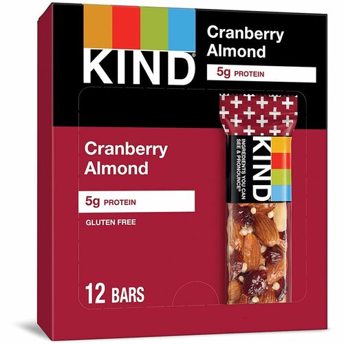 KIND Cranberry Almond Nut Bars - Cholesterol-free, Non-GMO, Individually Wrapped, Gluten-free, Trans Fat Free, Low Glycemic, Low Sodium - Cranberry Almond - 1.40 oz - 12 / Box