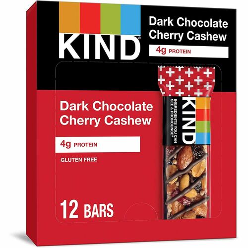 KIND Dark Chocolate Cherry Cashew Plus Bars - Cholesterol-free, Non-GMO, Gluten-free, Individually Wrapped - Dark Chocolate, Cashew, Cherry - 39.7 g - 12 / Box