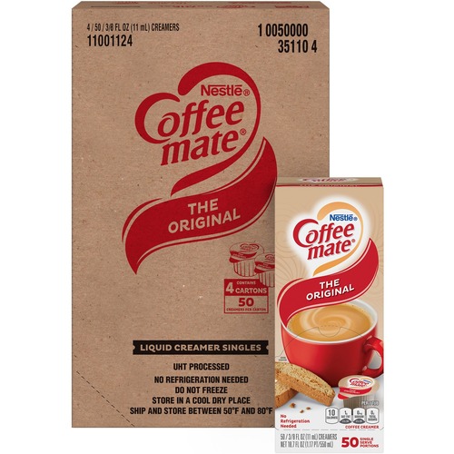 Coffee mate Original Liquid Coffee Creamer Singles - Gluten-free - Original Flavor - 0.38 fl oz (11 mL) - 50/Box - 4 Per Carton - 200 Serving