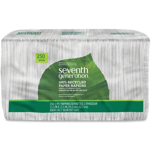 Seventh Generation 100% Recycled Paper Napkins - 1 Ply - 11.50" x 12.50" - White - Paper - 250 Per Pack - 12 / Carton