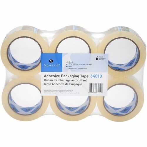 Sparco Premium Heavy-duty Packaging Tape Roll - 55 yd Length x 1.88" Width - 3 mil Thickness - 3" Core - Acrylic Backing - Tear Resistant, Split Resistant, Breakage Resistance - 36 / Carton - Clear