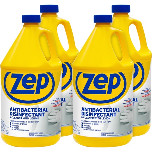 Zep Antibacterial Disinfectant Cleaner with Lemon - Liquid - 128 fl oz (4 quart) - Lemon Scent - 4 / Carton