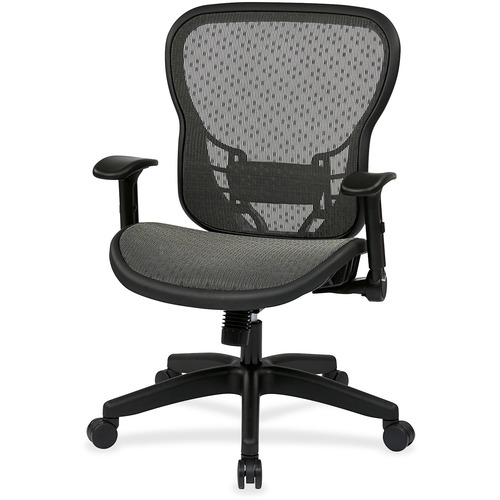 Space seating Deluxe R2 SpaceGrid Seat and Back Chair with 4-Way Arms - Mesh Back Material - 5-star Base - Black - 1 Each