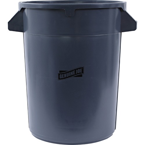 Genuine Joe Heavy-Duty Trash Container - 32 gal Capacity - Side Handle, Venting Channel - Plastic - Gray - 6 / Carton