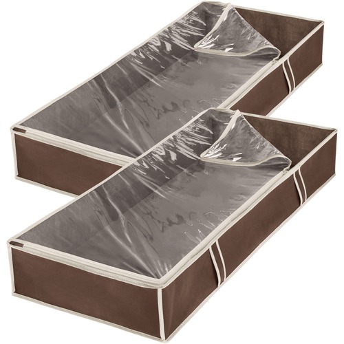 Whitmor Jumbo Underbed Bags S/2 - 18" Width x 42" Length - Zipper Closure - Java - 2 - Blanket, Linen, Cloth, Bedding, Shoes