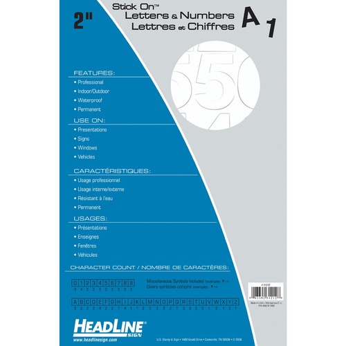 Headline 2" Letter - Self-adhesive - Helvetica Style - Water Proof, Permanent Adhesive - 2" (50.8 mm) Height - White - Vinyl - 1 Each