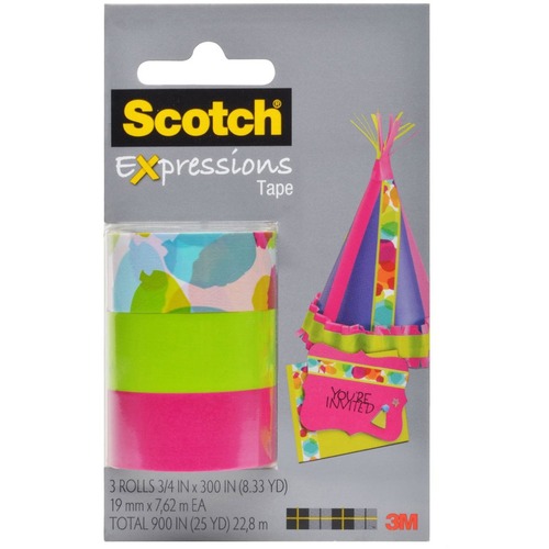 Scotch Magic Tape, C214-3PK-8, Watercolor, Pink, Lime Green - 25 ft (7.6 m) Length x 0.75" (19 mm) Width - 3 / Pack - Lime Green, Pink - Transparent & Invisible Tapes - MMM96050