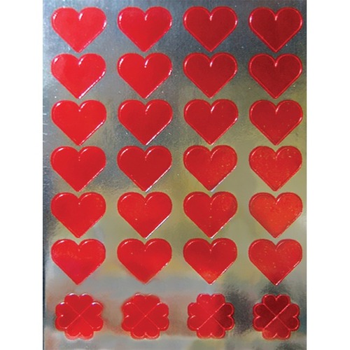 Hygloss Foil Red Hearts Sticker Forms - 2 Sheets - Valentine's Day Theme/Subject - Self-adhesive - Red - Foil - 2 Sheet