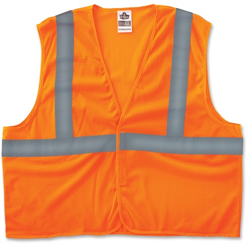 GloWear Class 2 Orange Super Econo Vest - 2-Xtra Large/3-Xtra Large Size - Orange - Reflective, Machine Washable, Lightweight, Hook & Loop Closure - 1 Each