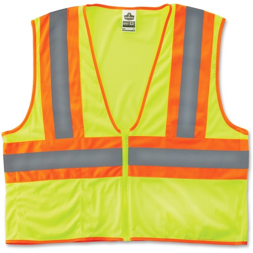 GloWear Class 2 Two-tone Lime Vest - Large/Extra Large Size - Lime - Reflective, Machine Washable, Lightweight, Pocket, Zipper Closure - 1 Each
