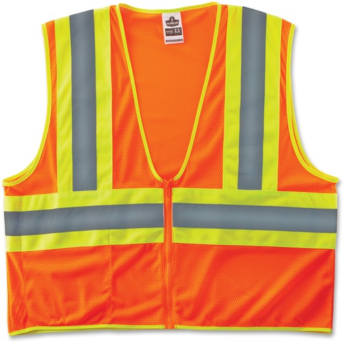 GloWear Class 2 Two-tone Orange Vest - Small/Medium Size - Orange - Reflective, Machine Washable, Lightweight, Pocket, Zipper Closure - 1 Each