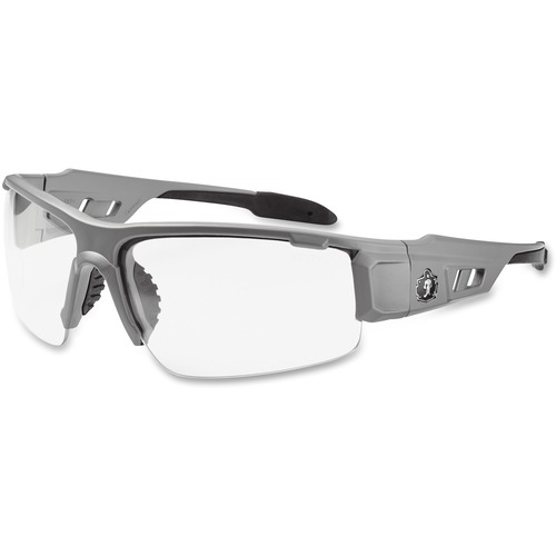 Ergodyne Clear Lens/Gray Half Frame Safety Glasses - Ultraviolet Protection - Gray - Durable, Flexible, Non-slip, Scratch Resistant, Perspiration Resistant, Comfortable - 1 Each