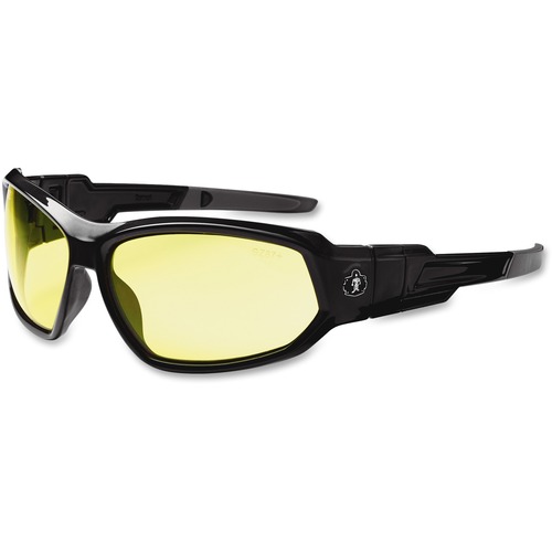 Ergodyne Loki Yellow Lens Safety Glasses - Ultraviolet Protection - Black - Durable, Flexible, Scratch Resistant, Anti-fog, Non-slip, Perspiration Resistant, Comfortable, Elastic Strap - 1 Each