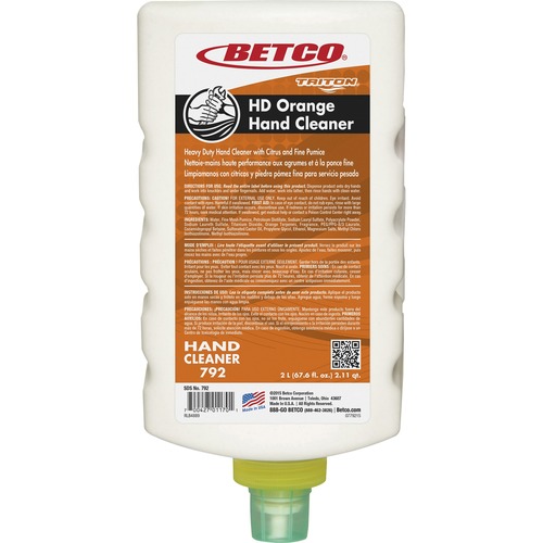 Betco HD Orange Hand Cleaner - Citrus ScentFor - 67.6 fl oz (2 L) - Grease Remover, Grime Remover - Skin - White - Heavy Duty - 1 Each