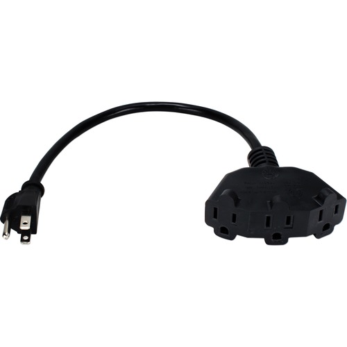 QVS 12 Inches 3-Outlet OutletSaver AC Power Splitter Adaptor - For Power Strip - 125 V AC / 13 A - Black - 1 ft Cord Length - AC Power - 1