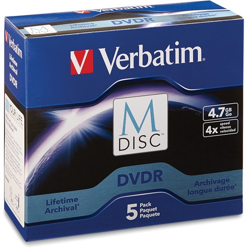 Verbatim DVD Recordable Media - DVD-R - 4x - 4.70 GB - 5 Pack Jewel Case - 120mm - 2 Hour Maximum Recording Time