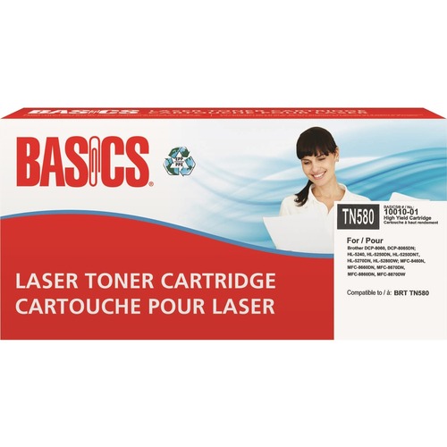 Basics® Remanufactured Laser Cartridge (Brother TN580) HY Black - Laser - High Yield - 7000 Pages - 1 Each