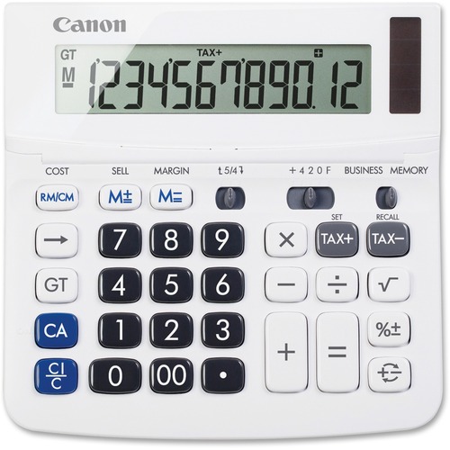 Canon TX-220TS Handheld Display Calculator - Tilt Display, Adjustable Display, Dual Power, Easy-to-read Display, Auto Power Off, Sign Change - Battery/Solar Powered - 1.2" Height x 5.7" Width x 5.7" Length - White - 1 Each