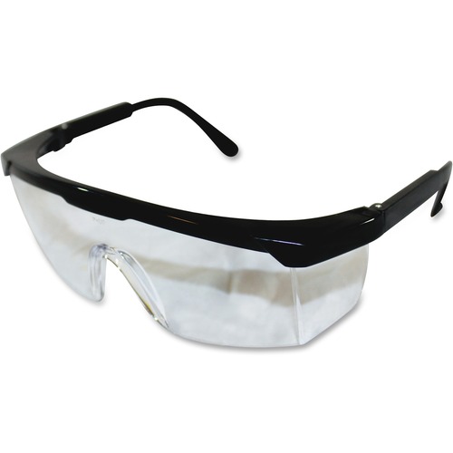 ProGuard Classic 801 Single Lens Safety Eyewear - Universal Size - Ultraviolet, Impact Protection - Polycarbonate - Black, Clear - Black Frame - Scratch Resistant, Adjustable Temple, High Visibility, Wraparound Lens, Comfortable, High Visibility - 12 / Bo