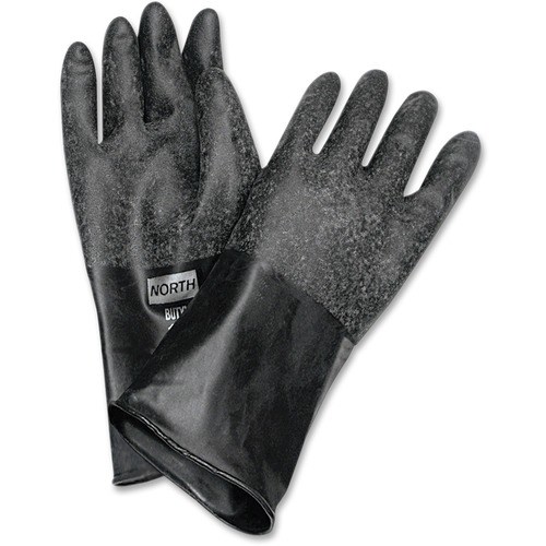 NORTH 14" Unsupported Butyl Gloves - Chemical Protection - 10 Size Number - Black - Water Resistant, Durable, Chemical Resistant, Ketone Resistant, Comfortable, Abrasion Resistant, Cut Resistant, Tear Resistant, Puncture Resistant - For Chemical, Manufact
