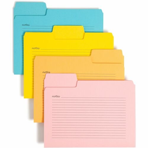 Smead SuperTab 1/3 Tab Cut Letter Recycled Top Tab File Folder - 8 1/2" x 11" - Top Tab Location - Assorted Position Tab Position - Pink, Yellow, Goldenrod, Aqua - 10% Recycled - 12 / Pack