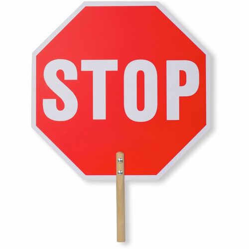 Tatco Handheld Stop Sign - 1 Each - Stop Print/Message - 18" Width x 18" Height x 0.2" Depth - White Print/Message Color - Double Sided - Weather Proof, Long Lasting, Lightweight, Comfortable Grip - Wood - Red