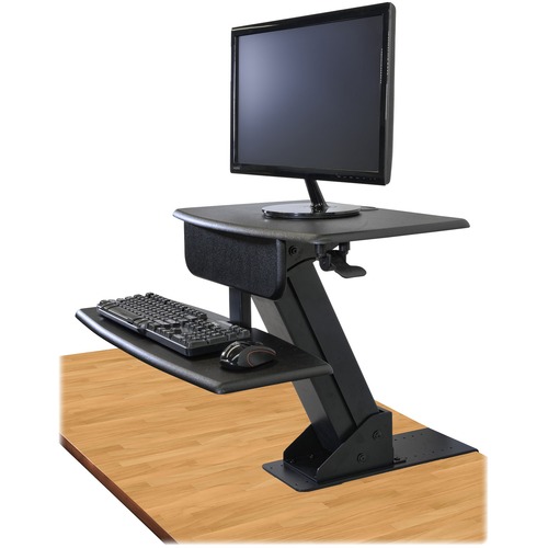Kantek Desk Clamp On Sit To Stand Workstation Black - 25 lb Load Capacity - 21.5" Height x 23.5" Width x 23.5" Depth - Desktop - Black, Silver