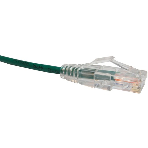 Unirise Clearfit Slim Cat6 Patch Cable, Snagless, Green, 2ft - 2 ft Category 6 Network Cable for Network Device - First End: 1 x RJ-45 Network - Male - Second End: 1 x RJ-45 Network - Male - Patch Cable - Gold Plated Connector - 28 AWG - Green