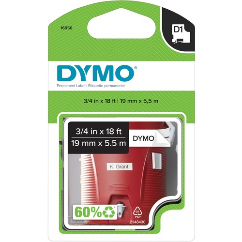 Dymo Permanent Tape Cartridges - 3/4" Width - Thermal Transfer - White - Polyester - 1 Each