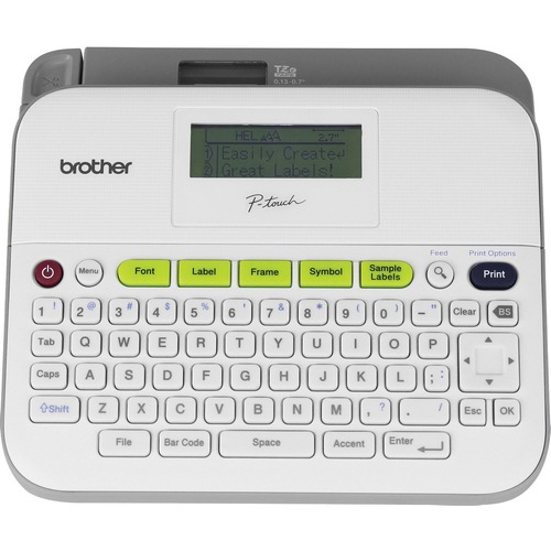 Brother PTD400 Desktop Label Maker - Direct Thermal - 0.79 in/s Mono - 180 dpi - Label, Tape0.14" , 0.24" , 0.35" , 0.47" , 0.71" - LCD Screen - Power Adapter, Battery - 6 Batteries Supported - AA - White - Desktop - PC - QWERTY, Manual Cutter, Print Prev