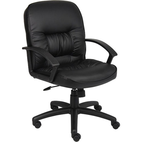 Boss B7306 Executive Chair - Black Seat Color - Leather Seat Material - Black Back Color - Leather Back Material - Mid Back - 5-star Base