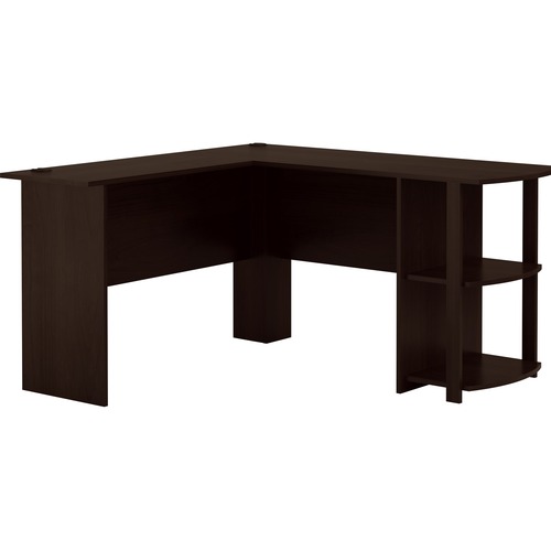 Ameriwood Office L-Shaped Executive Desk - L-shaped Top - 2 Shelf(ves) - 51.31" Table Top Width x 53.63" Table Top Depth - 28.31" Height - Office, Computer, Printer, Book, Binder, Paper - Assembly Required - Dark Russet Cherry