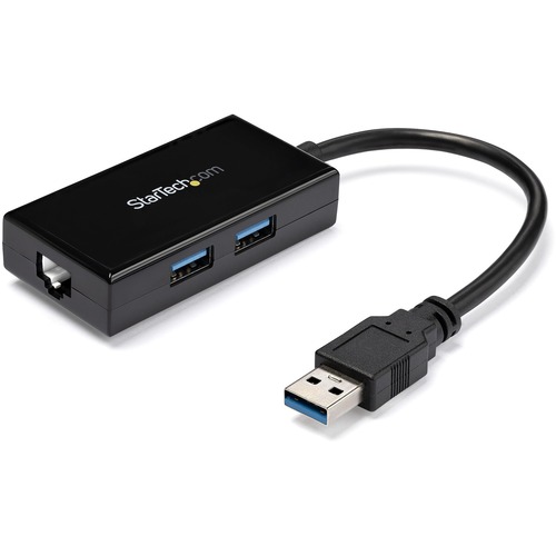 StarTech.com USB 3.0 to Gigabit Network Adapter with Built-In 2-Port USB Hub - Native Driver Support (Windows, Mac and Chrome OS) - Add Gigabit Ethernet connectivity and two USB 3.0 ports to your laptop or tablet through a single USB port - USB Ethernet N