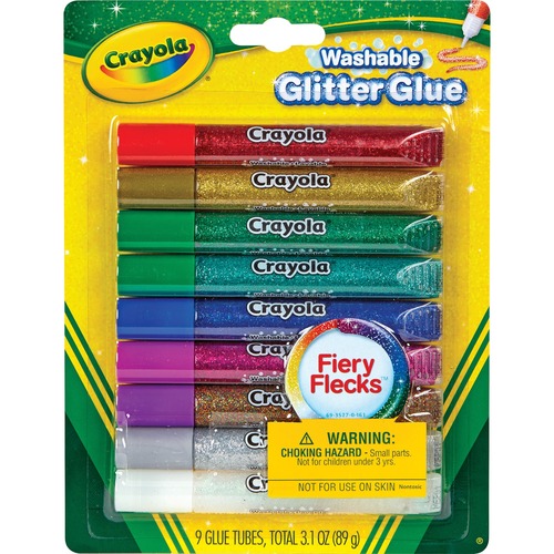 Crayola Washable Glitter Glue - Home Project, ClassRoom Project, Art, Decoration - Recommended For 3 Year - 9 / Pack - Blue, Green, Jade Green, Natural, Silver, Gold, Multi, Red, Purple