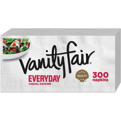 Vanity Fair VanityFair Everyday Napkins - 2 Ply - White - Paper - Soft, Strong, Absorbent - For Breakfast, Dinner - 300 / Pack