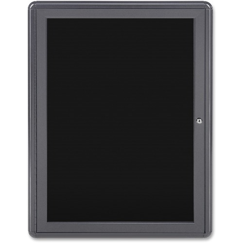 Ghent 1-door Ovation Enclosed Letterboard - 34" Board Height x 24" Board Width - Black Fabric Surface - Shatter Resistant, Locking Door, Mounting System - Gray Aluminum Frame - 1 Each
