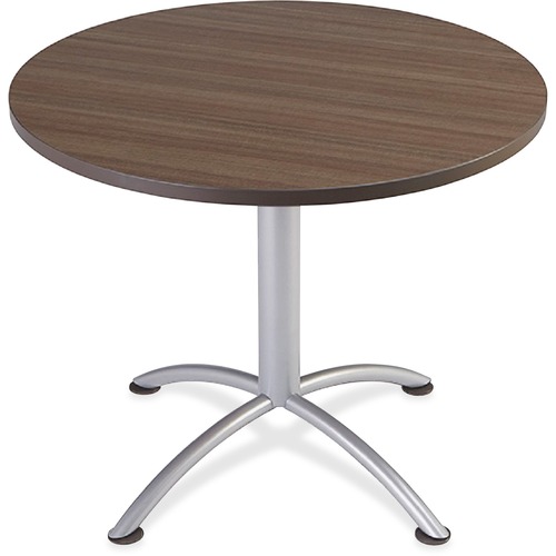 Iceberg iLand Round Hospitality Table - Round Top - Powder Coated Silver - Contemporary Style - 1.13" Table Top Thickness x 36" Table Top Diameter - 29" Height - Assembly Required - Laminated, Teak - Particleboard - 1 Each