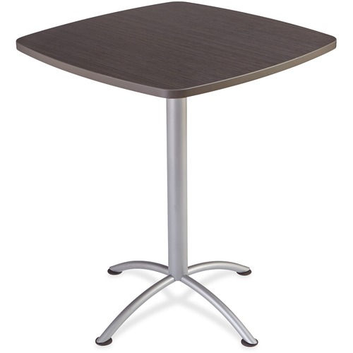 Iceberg iLand 42"H Square Bistro Table - Square Top - Powder Coated Silver Base - Contemporary Style - 36" Table Top Length x 36" Table Top Width x 1.13" Table Top Thickness - 42" Height - Assembly Required - Gray, Laminated, Silver - Particleboard - 1 Ea