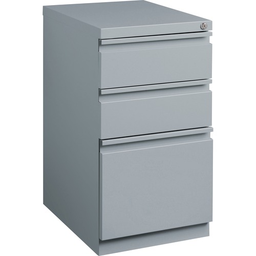 Lorell 20" Box/Box/File Mobile File Cabinet with Full-Width Pull - 15" x 19.9" x 27.8" - 3 x Drawer(s) for Box, File - Letter - Ball-bearing Suspension, Drawer Extension, Durable, Recessed Drawer - Gray - Steel - Recycled