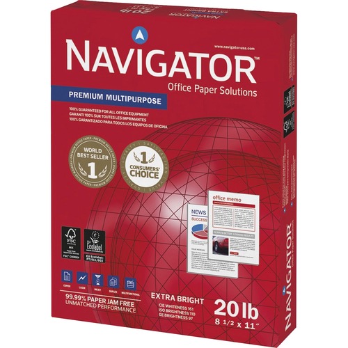 Navigator Premium Multipurpose Trusted Performance Paper - Extra Opacity - White - 97 Brightness - Letter - 8 1/2" x 11" - 20 lb Basis Weight - 200000 / Pallet - White
