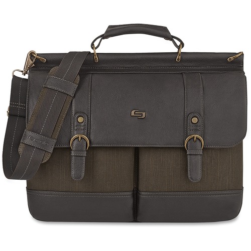 Solo Executive Carrying Case (Briefcase) for 15.6" iPad Notebook - Brown - Scratch Resistant Interior - Vinyl, Cotton Body - Shoulder Strap, Handle - 12" Height x 16.3" Width x 5" Depth - 1 Each